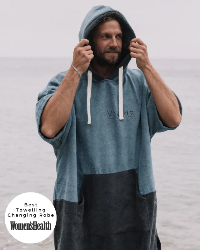 Original Blue / Grey Poncho Towel Changing Robe - Mineral Blue / Anthracite Grey sold by Vivida Lifestyle