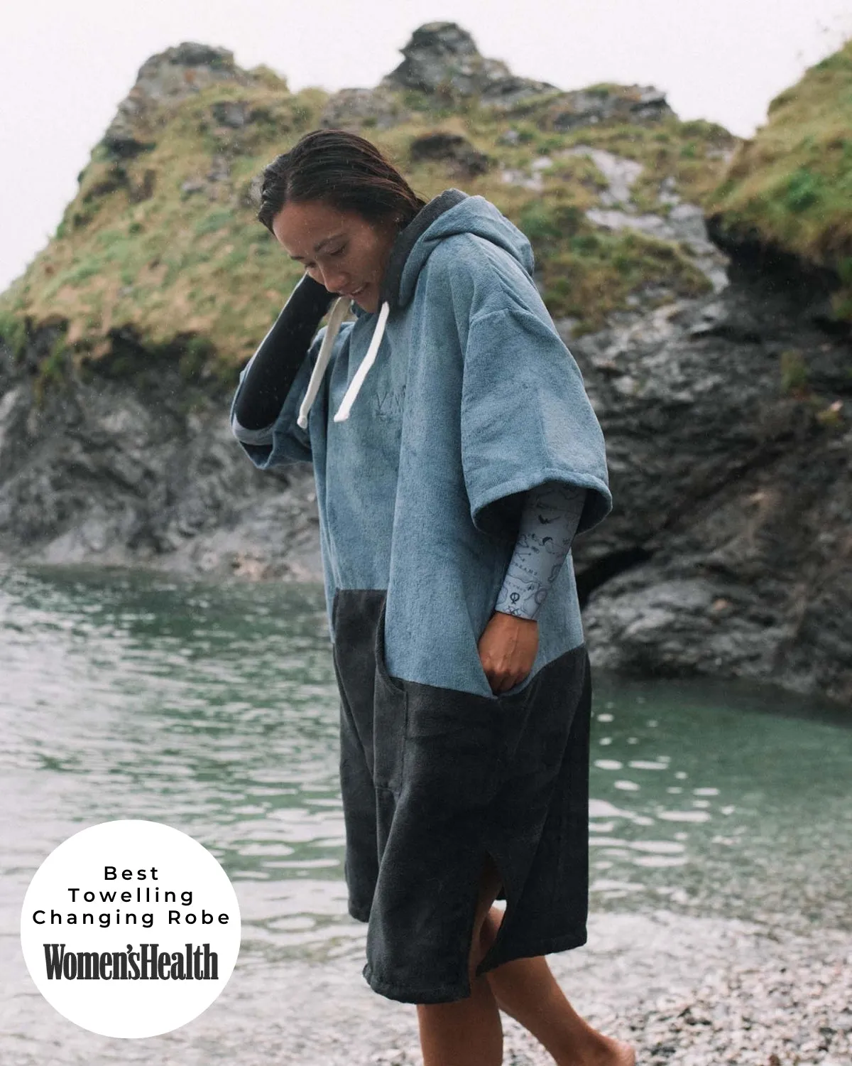 Original Blue / Grey Poncho Towel Changing Robe - Mineral Blue / Anthracite Grey sold by Vivida Lifestyle product image thumbnail 2