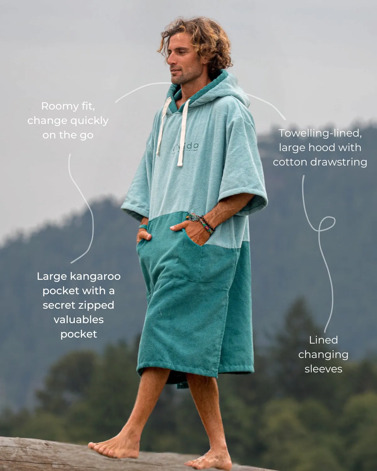 Original Poncho Towel Changing Robe - Turquoise Teal / Pacific Teal sold by Vivida Lifestyle product image thumbnail 3