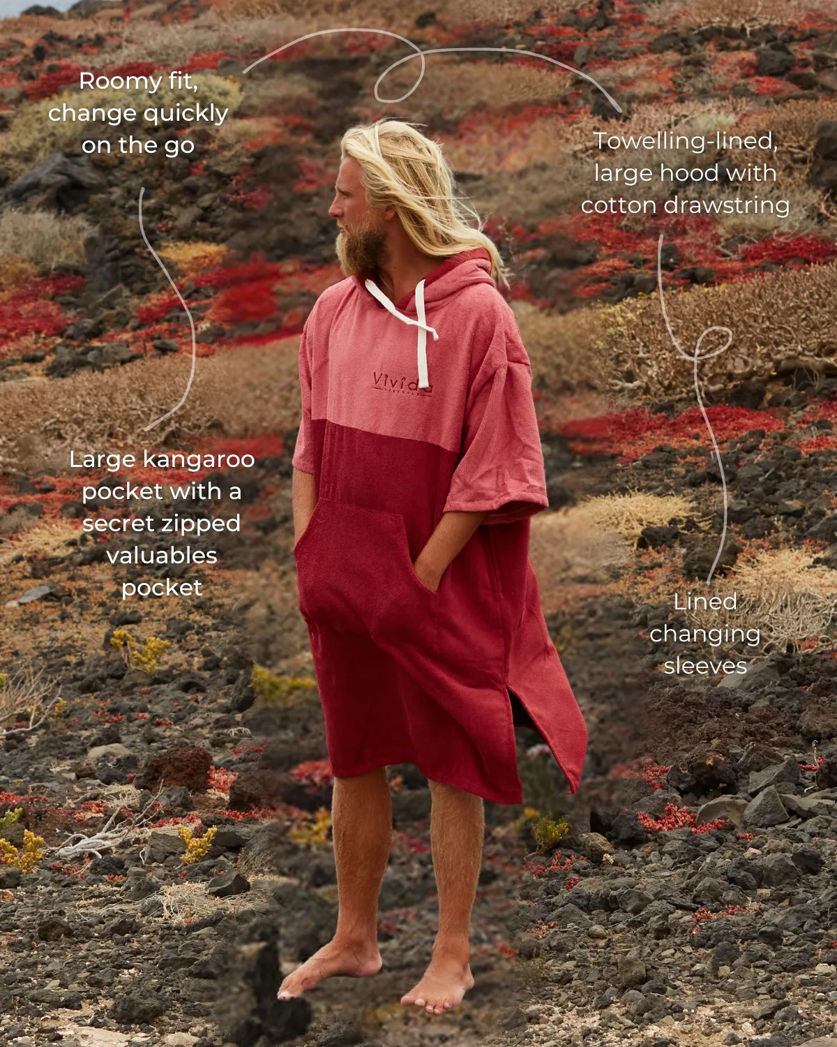 Original Poncho Towel Changing Robe - Blossom Pink / Rhubarb Red sold by Vivida Lifestyle product image thumbnail 3