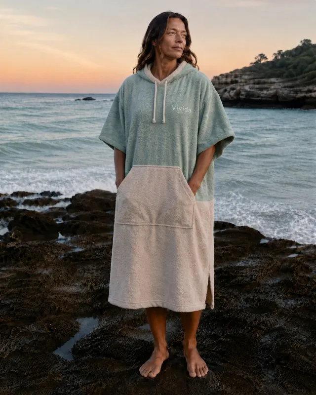 Original Poncho Towel Changing Robe - Sage Khaki / Dune Stone made by Vivida Lifestyle