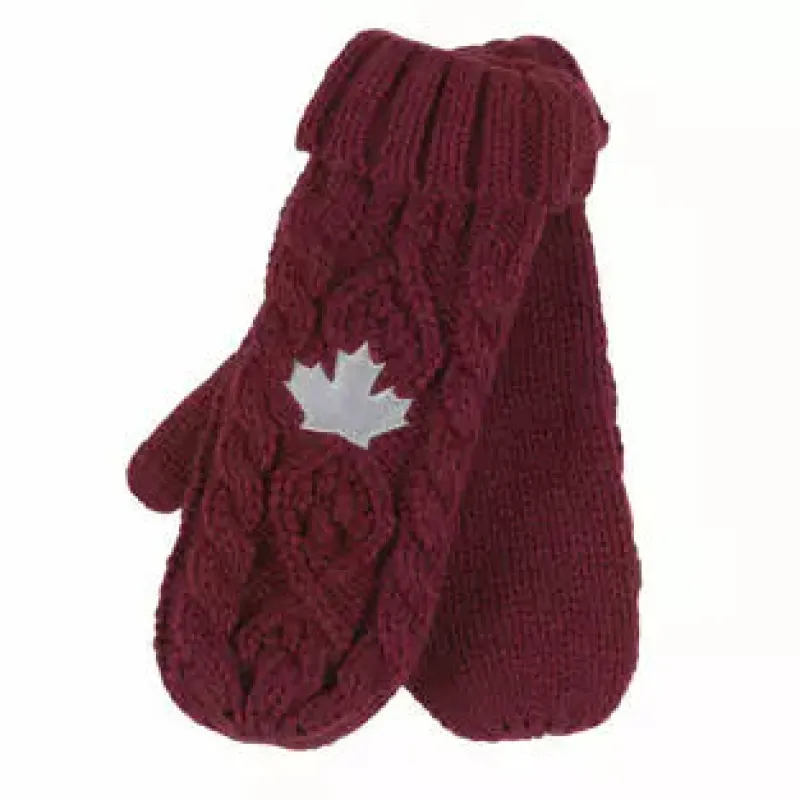 CABLE KNIT MAPLE LEAF MITTS sold by Oh Canada WPG