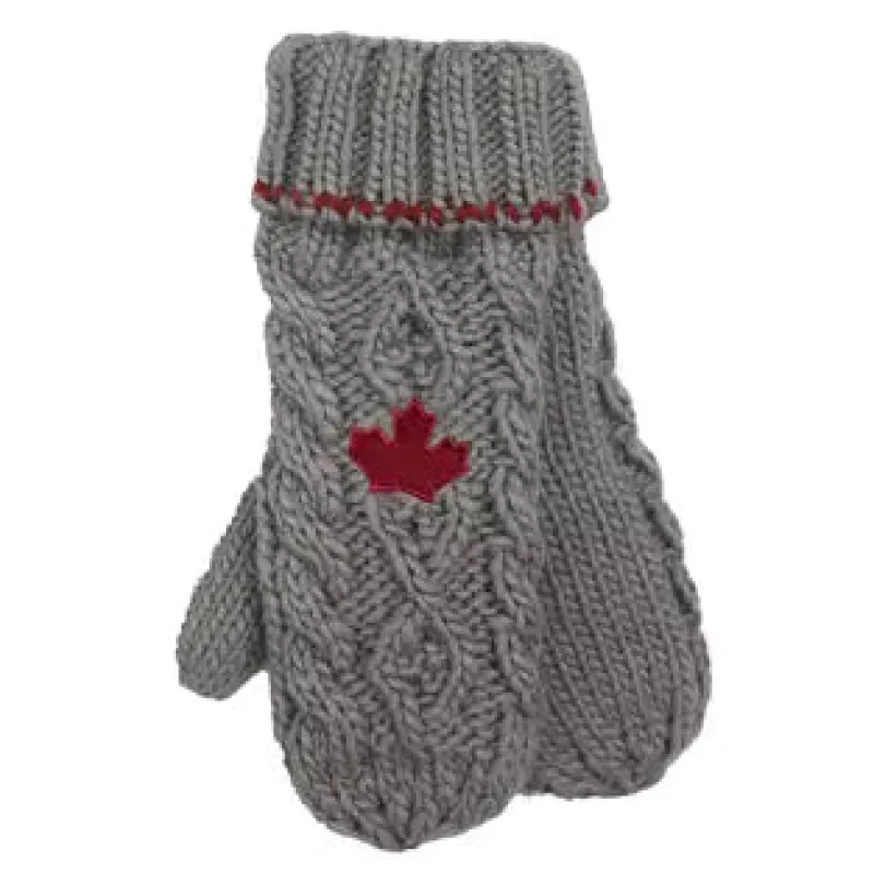 CABLE KNIT MAPLE LEAF MITTS sold by Oh Canada WPG