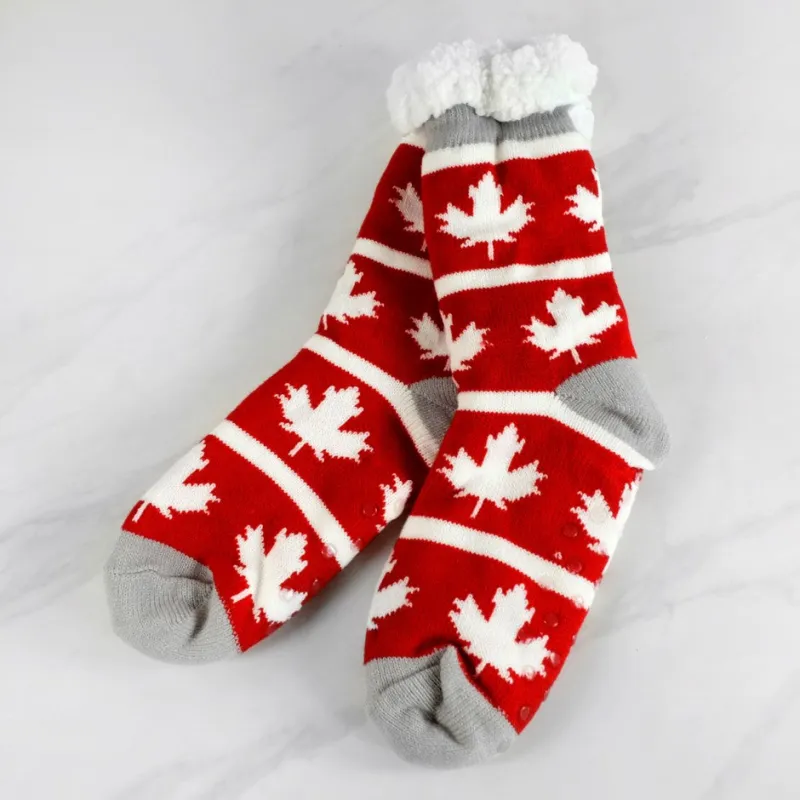 MAPLE LEAF FUZZY SOCKS sold by Oh Canada WPG