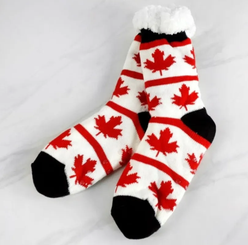 MAPLE LEAF FUZZY SOCKS sold by Oh Canada WPG