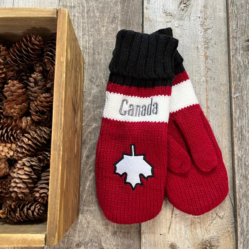 STRIPED MAPLE LEAF MITT sold by Oh Canada WPG