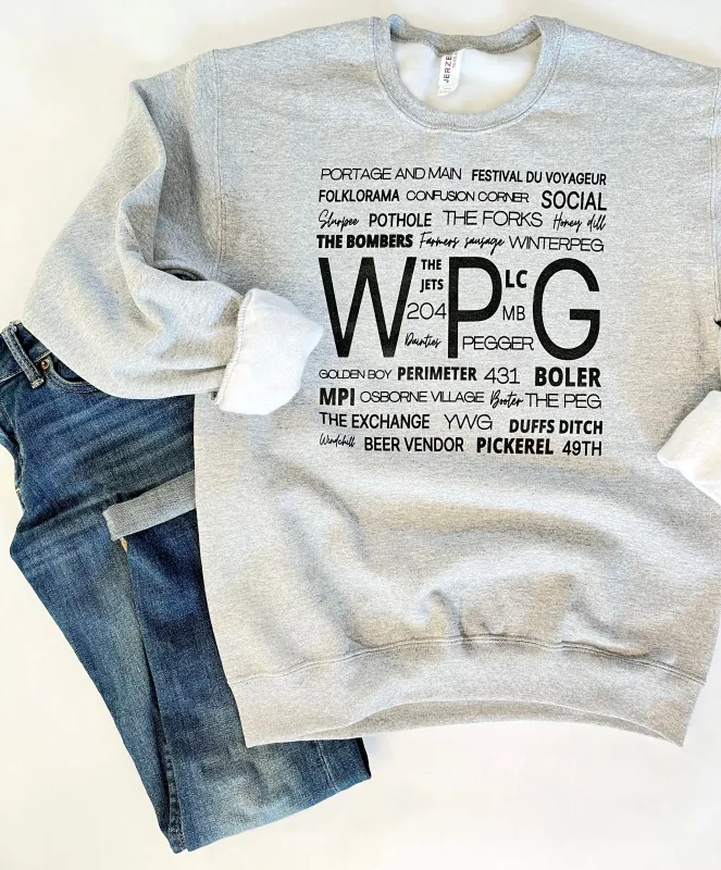 WINNIPEG WORDS CREWNECK sold by Oh Canada WPG