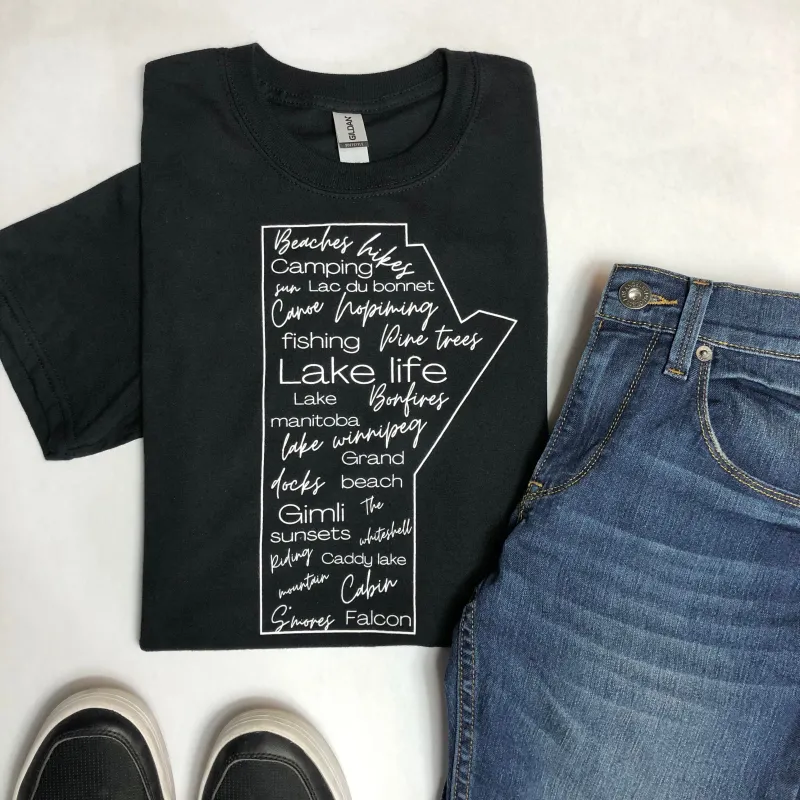 LAKE LIFE WORDS MANITOBA T-SHIRT sold by Oh Canada WPG
