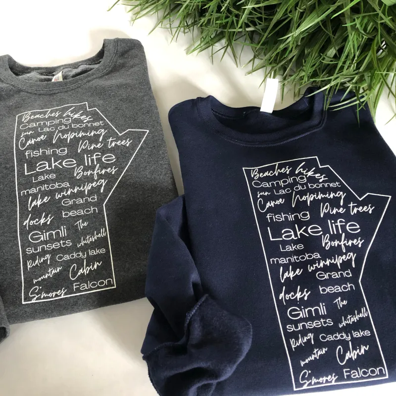 LAKE LIFE WORDS MANITOBA CREWNECK sold by Oh Canada WPG