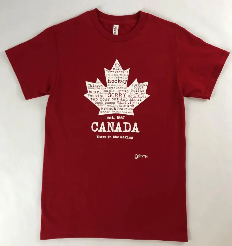 MAPLE LEAF WORD COLLAGE TEE sold by Oh Canada WPG