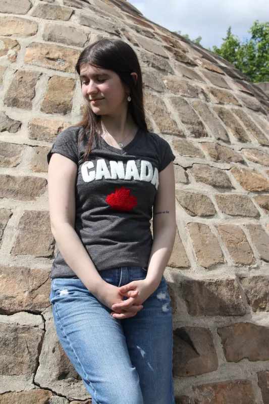 WOMEN'S FLOCKED CANADA T-SHIRT sold by Oh Canada WPG