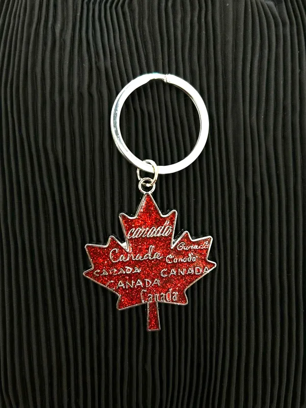 GLITTER MAPLE LEAF KEYCHAIN made by Oh Canada WPG