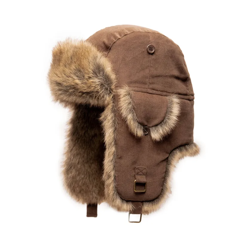 Faux Fur Aviator with Fine Wale Cotton Corduroy Cover sold by Crown Cap