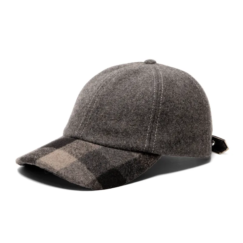 Wool Blend Melton Ballcap w/Plaid Visor sold by Crown Cap