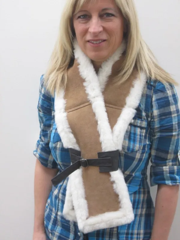 Merino Shearling Scarf with Leather Belt sold by Crown Cap
