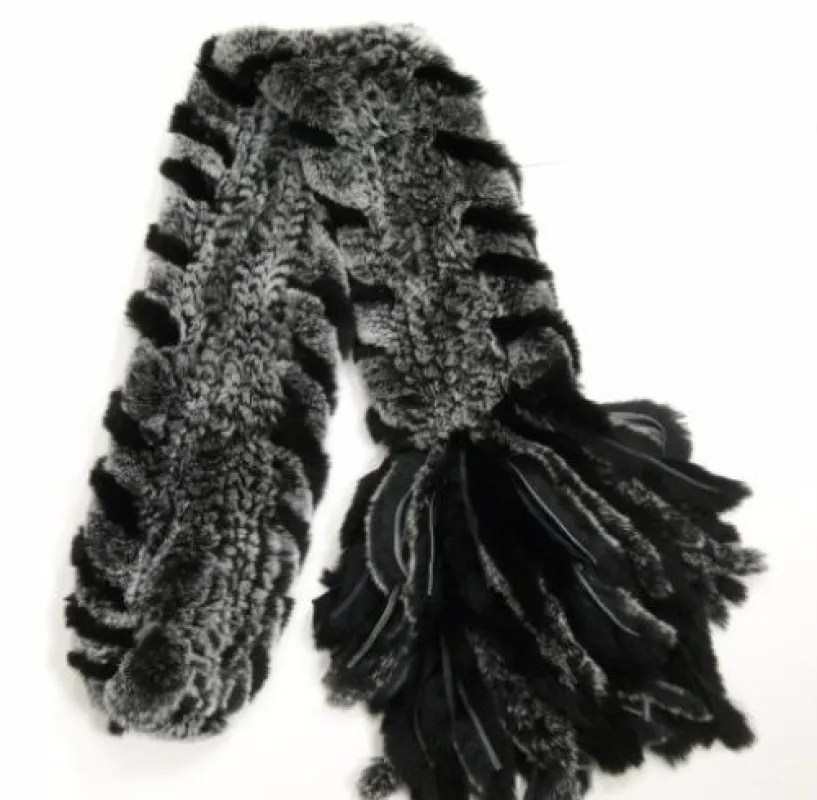 Knit Rex Rabbit Scarf with Fringe sold by Crown Cap