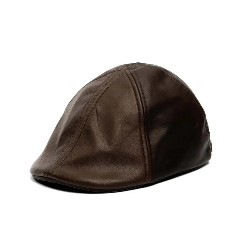 Distressed Oiled Lambskin Leather Six Panel Duckbill Ivy Cap sold by Crown Cap