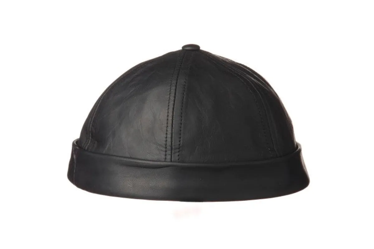 Distressed Oiled Lambskin Leather Beanie sold by Crown Cap