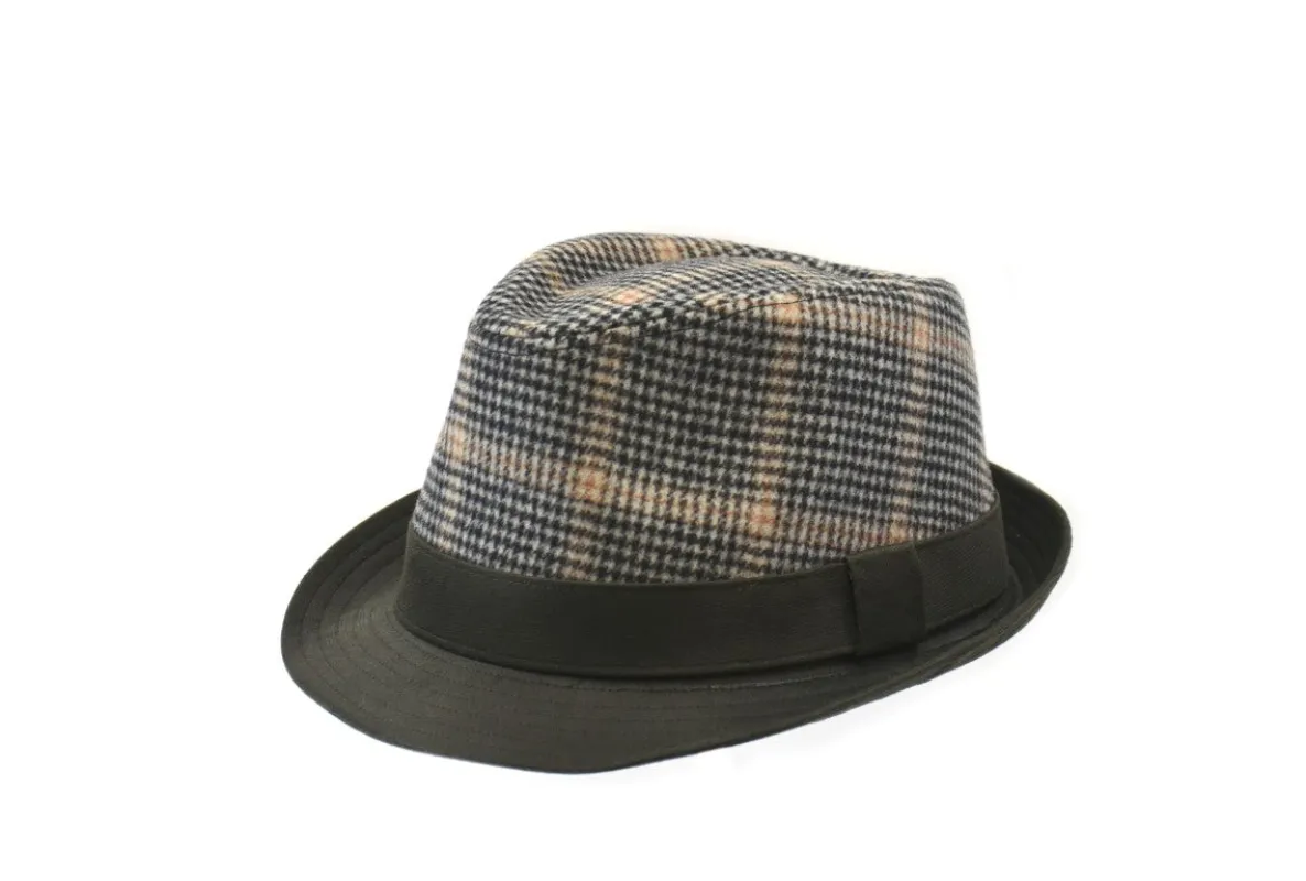Waxed Cotton Twill and Tweed Plaid Fedora sold by Crown Cap