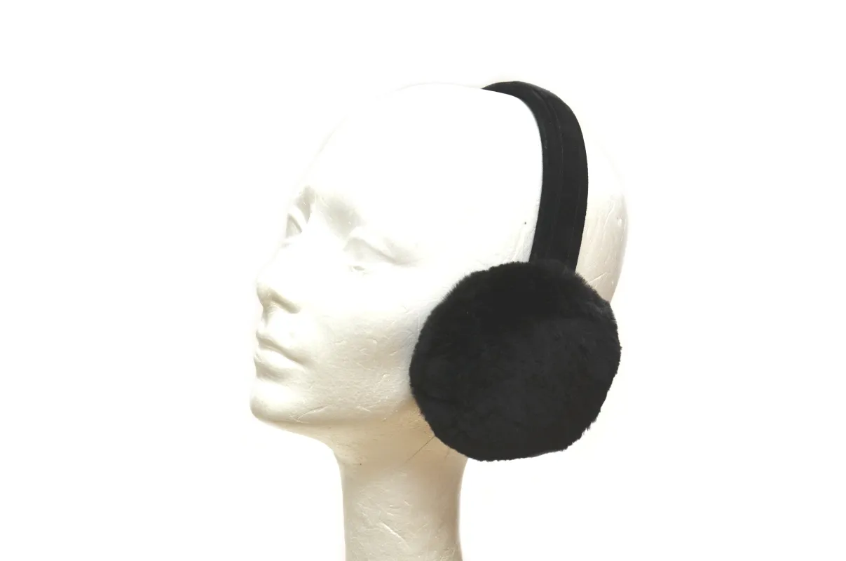Sheared Black Muskrat Earmuff with Suede Covered Frame sold by Crown Cap