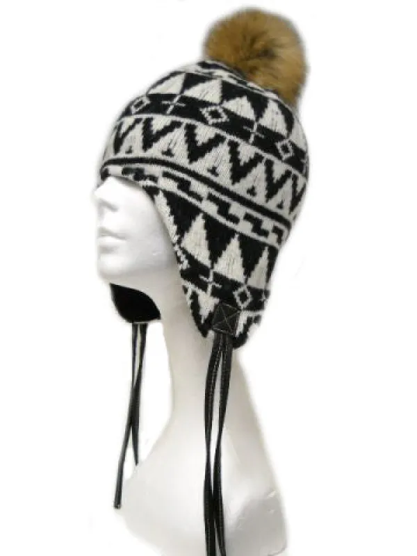 Navajo Earflap Cap with Fur Pom sold by Crown Cap
