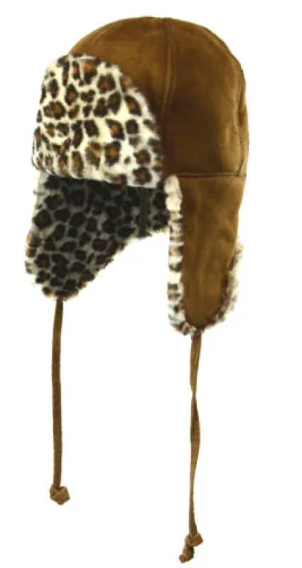 Merino Lamb Shearling Leopard Print Aviator sold by Crown Cap