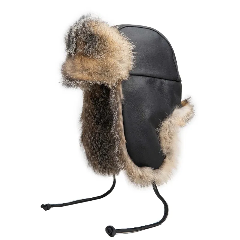 Web Exclusive-Vintage Leather Aviator with Grey Fox Trim sold by Crown Cap