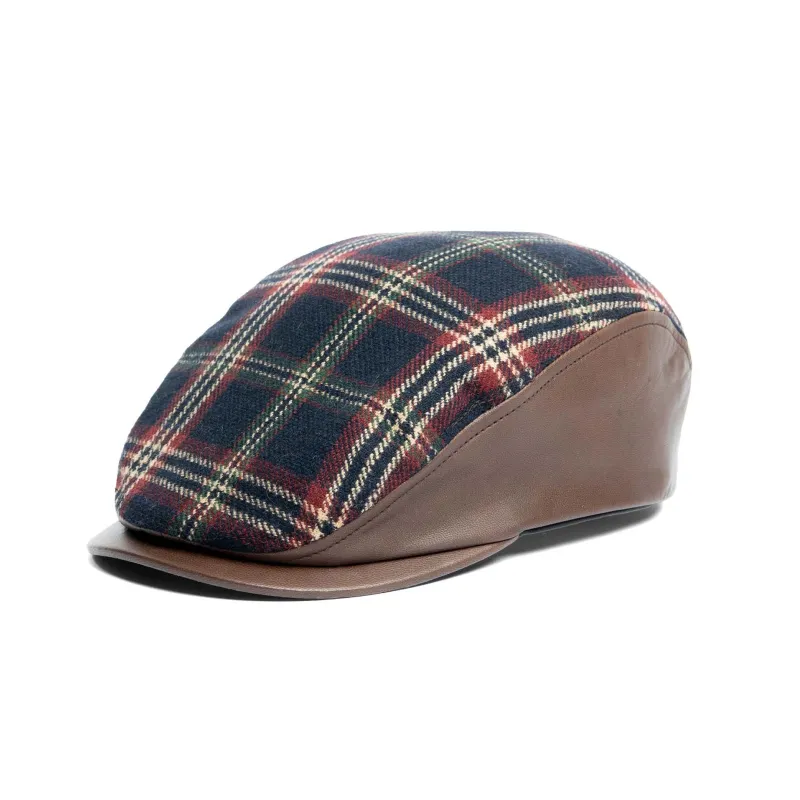 Wool Highland Plaid Ivy Cap with Leather Contrast sold by Crown Cap