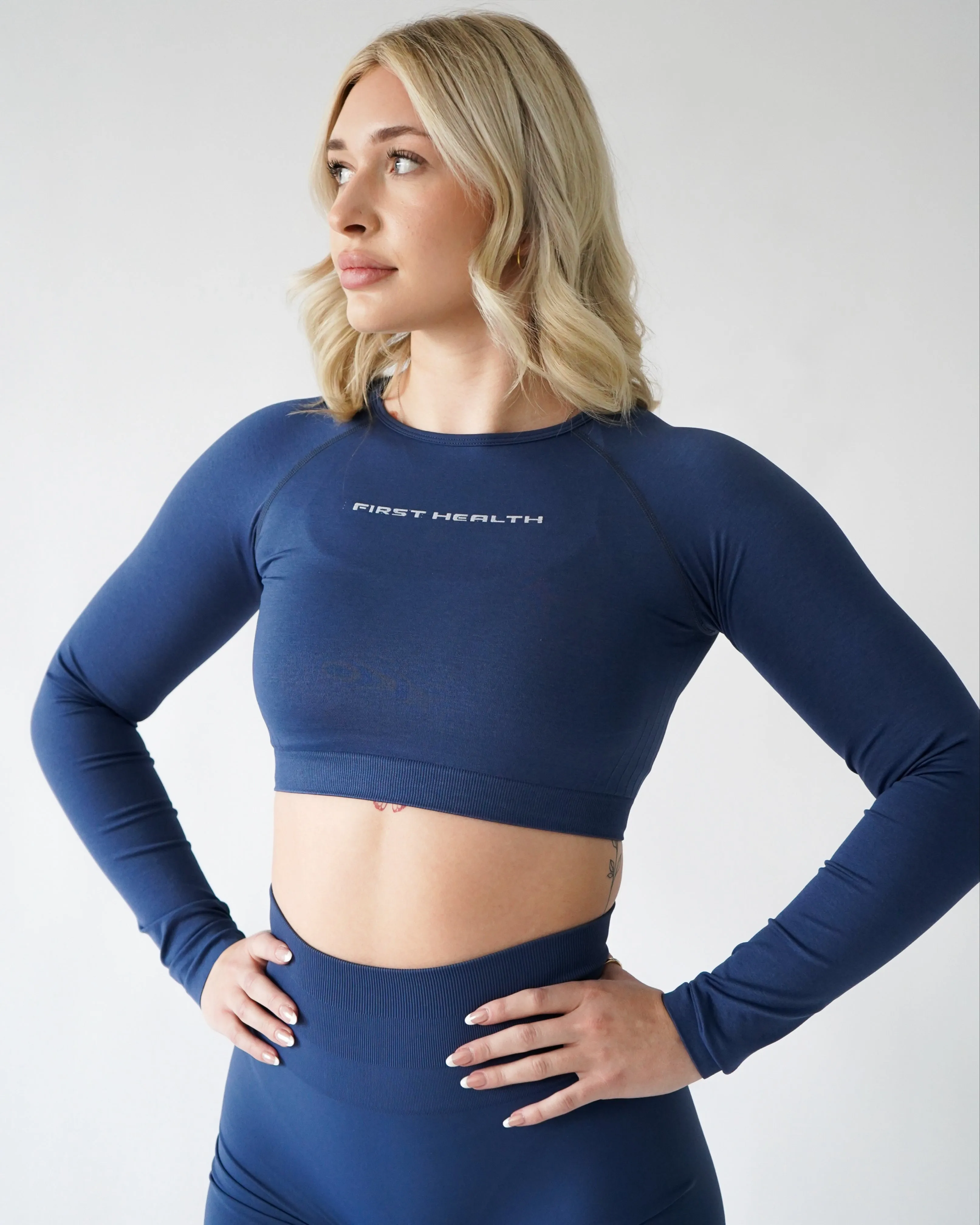 Enhance Cropped Long Sleeve - Denim sold by First Health Apparel
