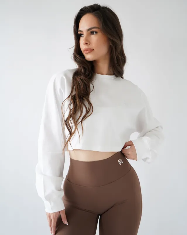 Relaxed Crop Long Sleeve - White sold by First Health Apparel
