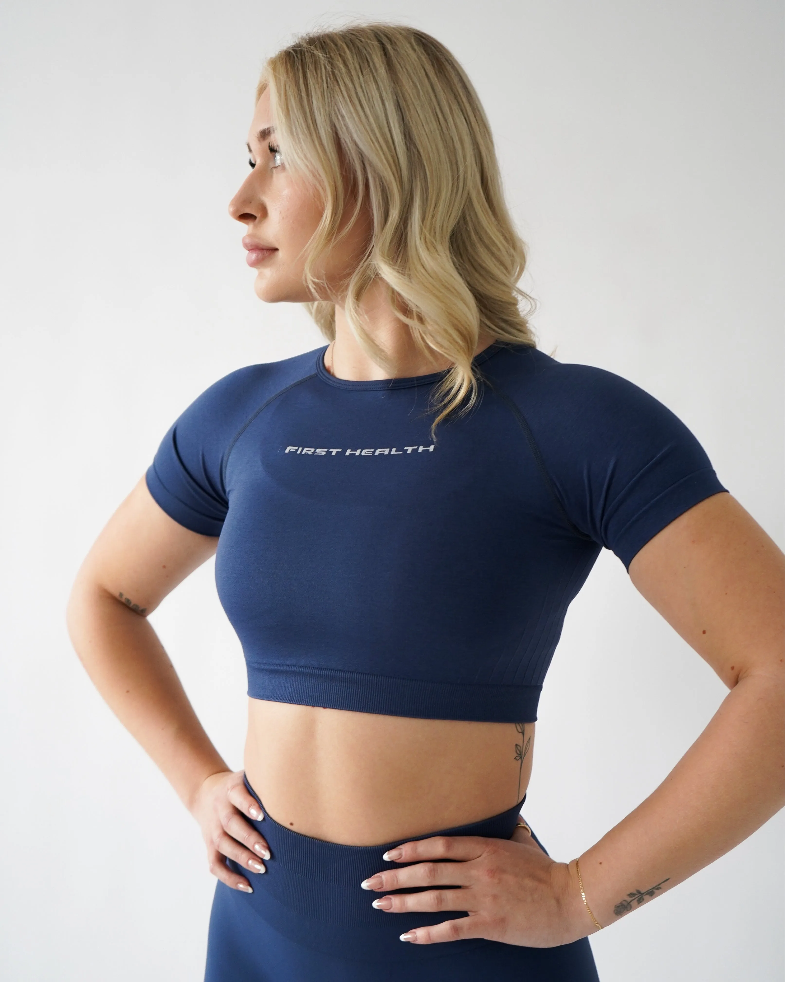 Enhance Cropped Tee - Denim sold by First Health Apparel