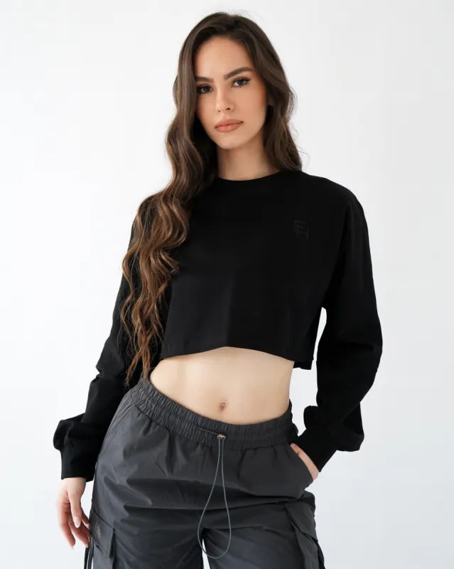 Relaxed Crop Long Sleeve - Black sold by First Health Apparel