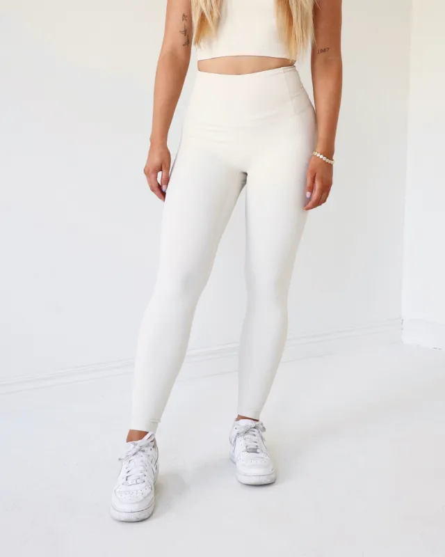 RIBBED LEGGINGS - Cream sold by First Health Apparel