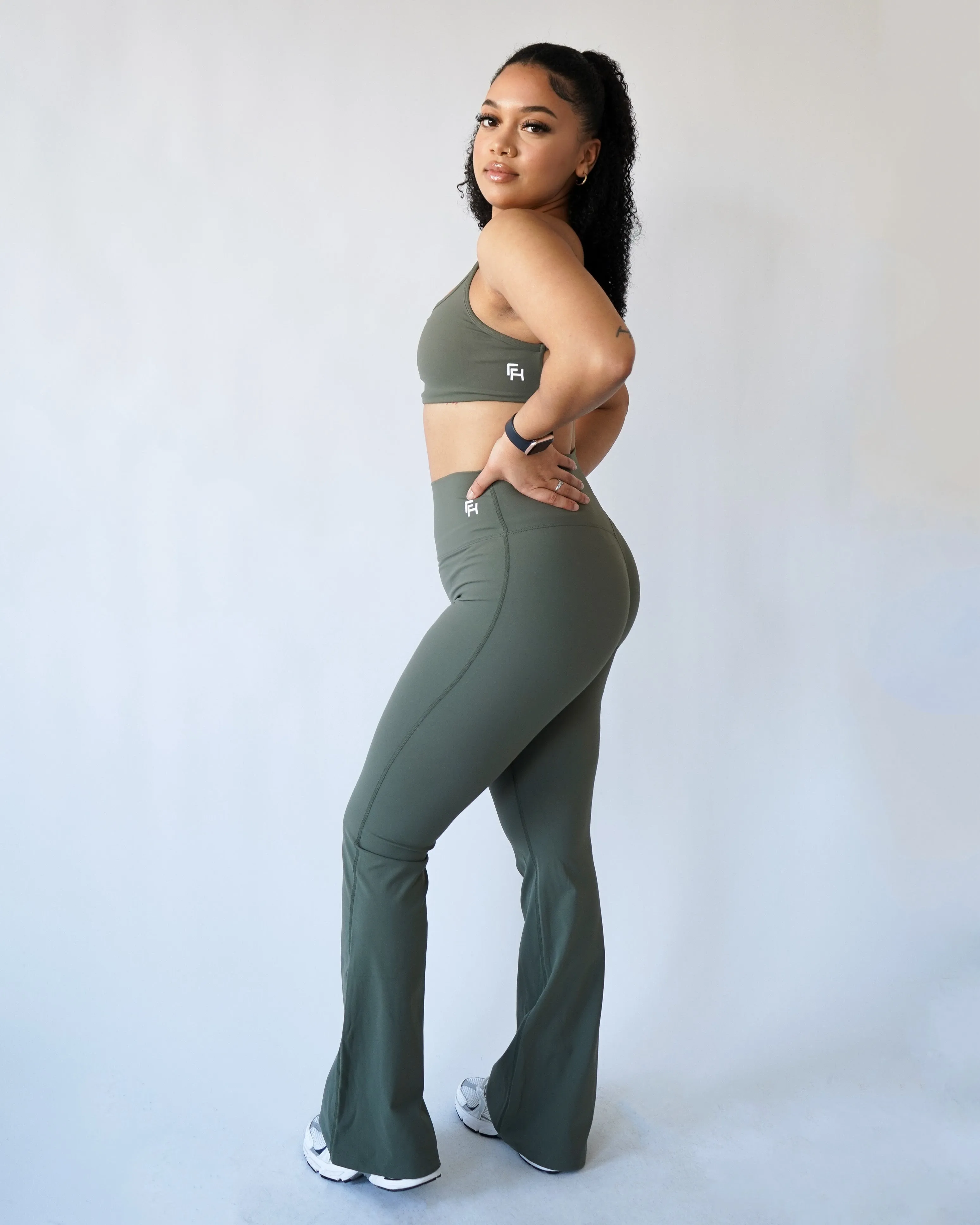 Performance Flare Leggings - Olive sold by First Health Apparel product image thumbnail 3
