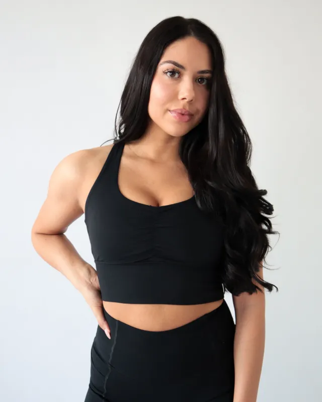 PERFORMANCE SCRUNCH BRA - Black sold by First Health Apparel