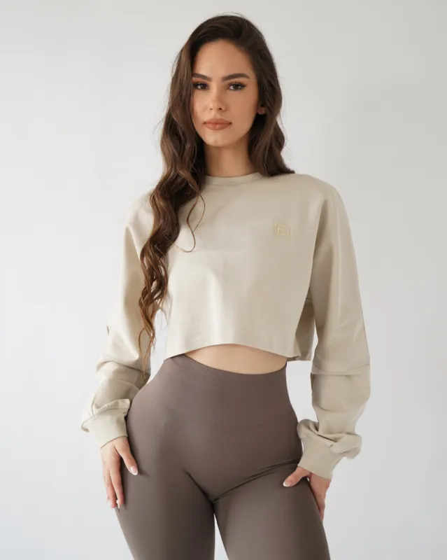 Relaxed Crop Long Sleeve - Oat sold by First Health Apparel