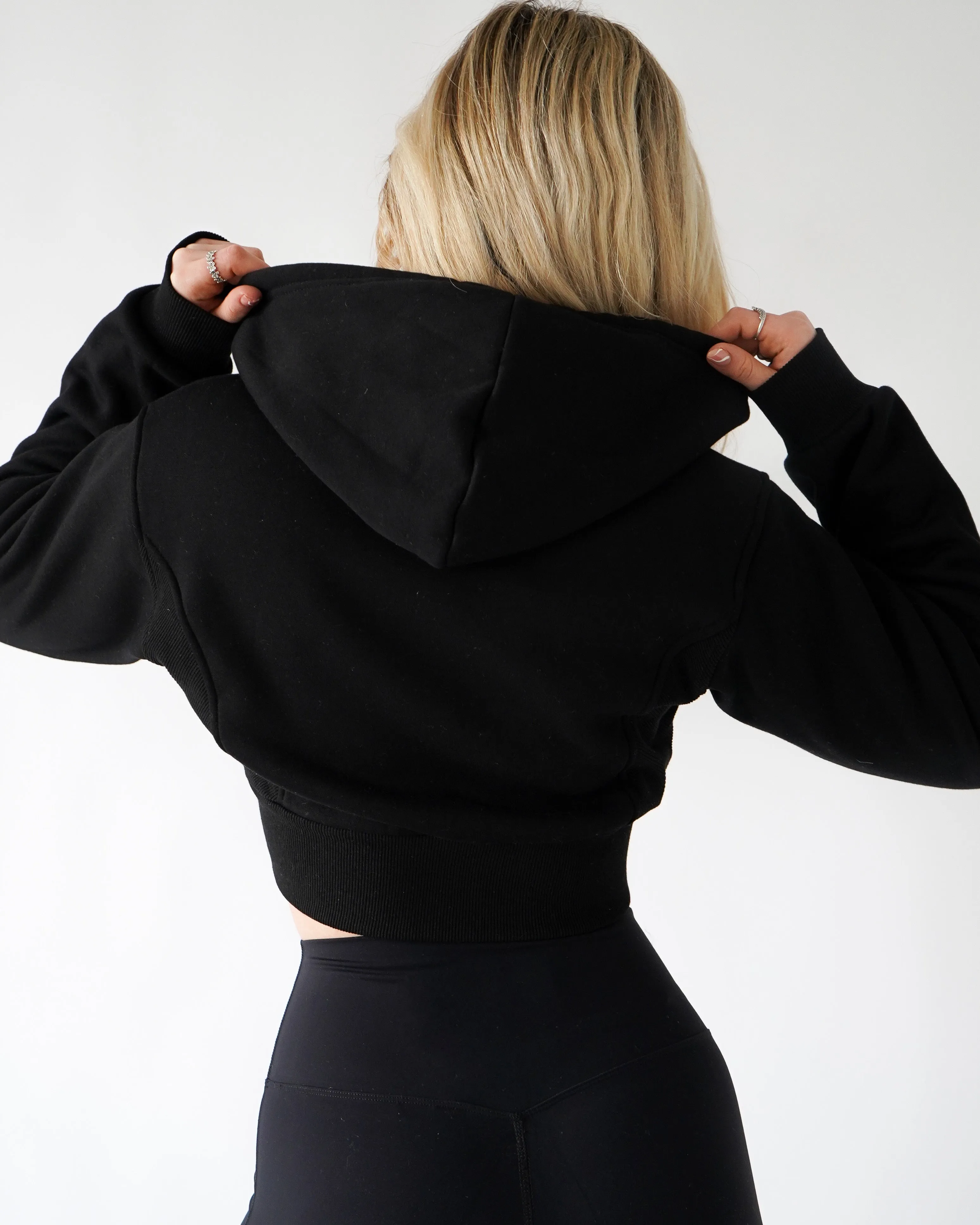 Lounge Cropped Zip-Up Hoodie - Black sold by First Health Apparel product image thumbnail 2