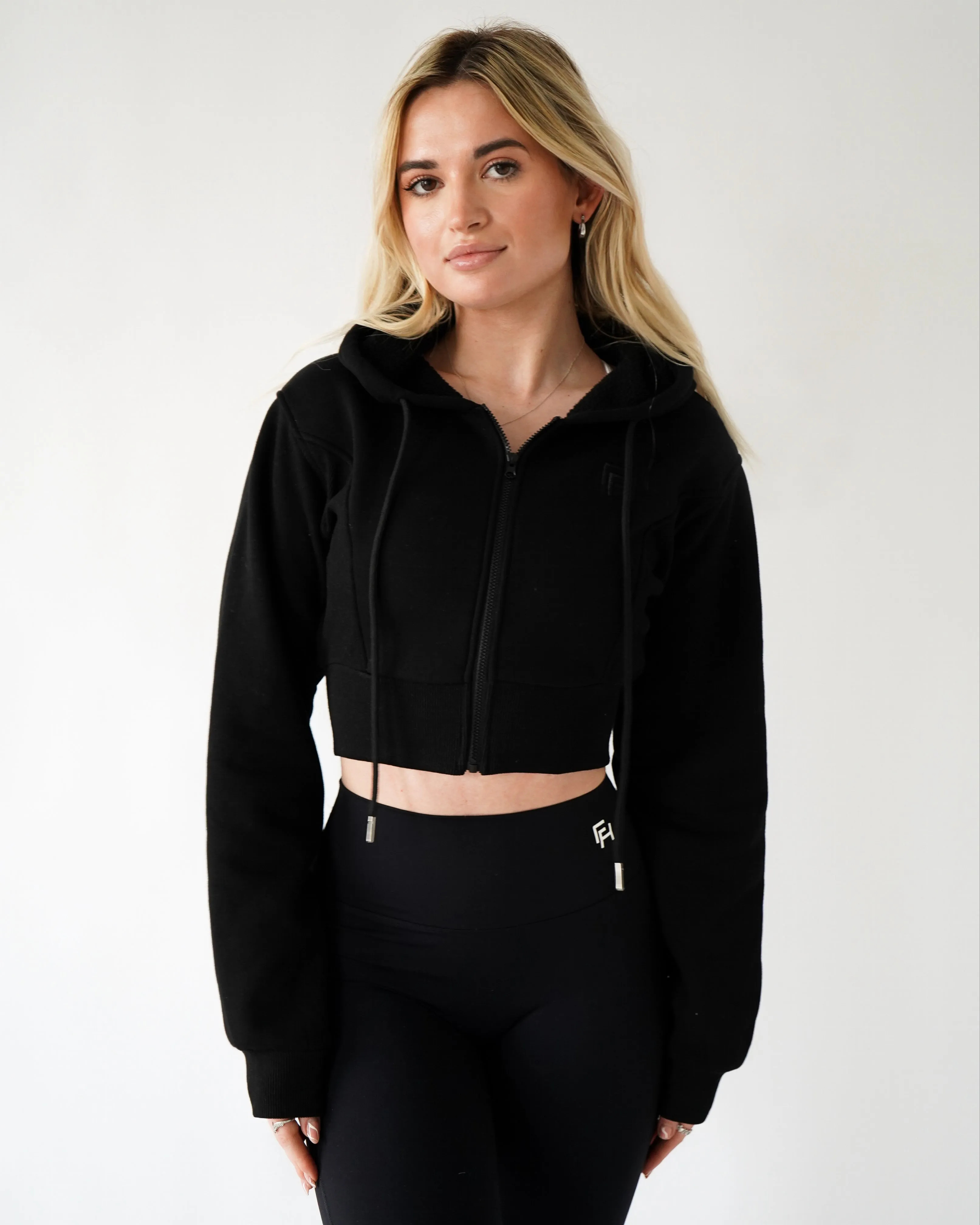 Lounge Cropped Zip-Up Hoodie - Black sold by First Health Apparel