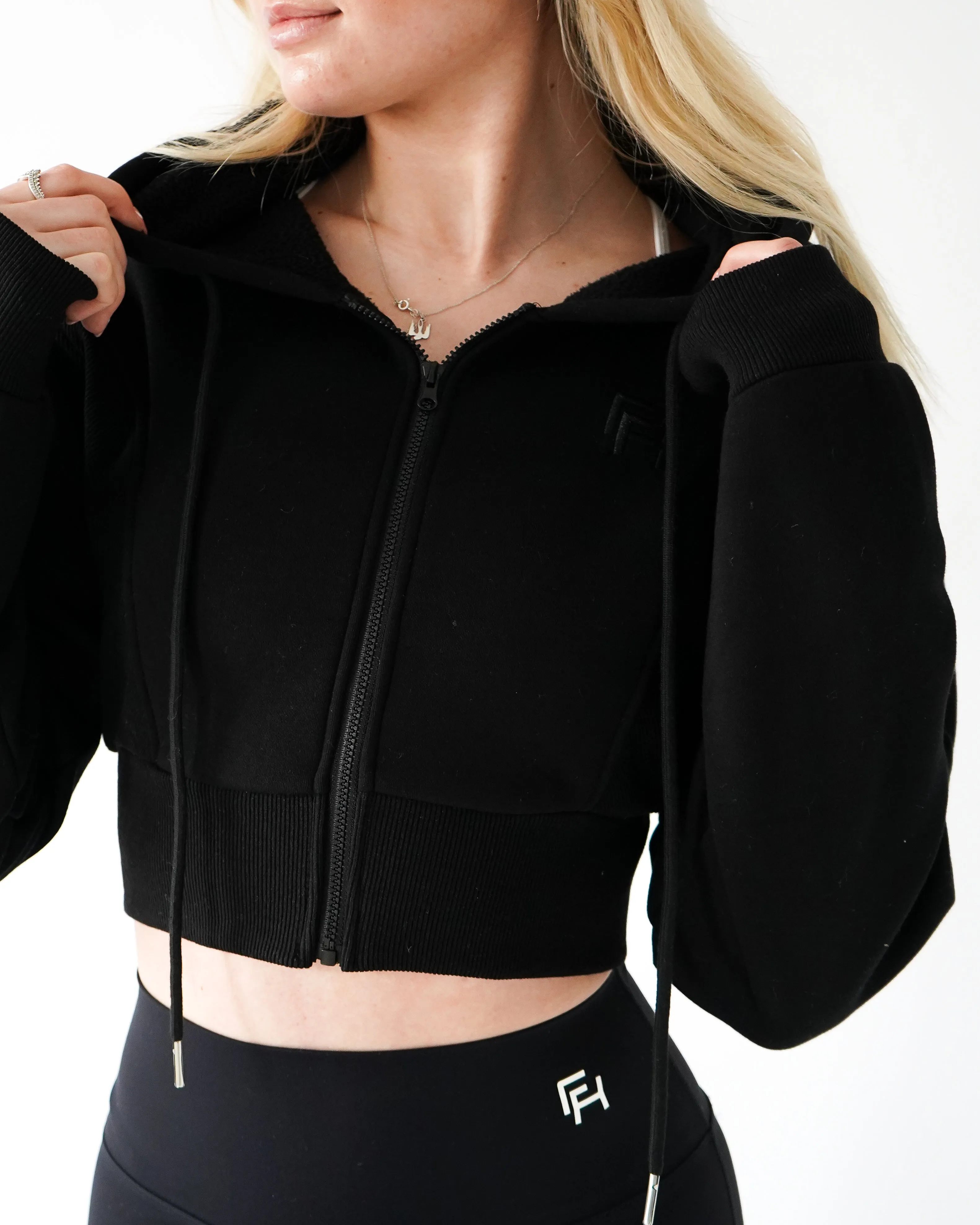 Lounge Cropped Zip-Up Hoodie - Black sold by First Health Apparel product image thumbnail 3