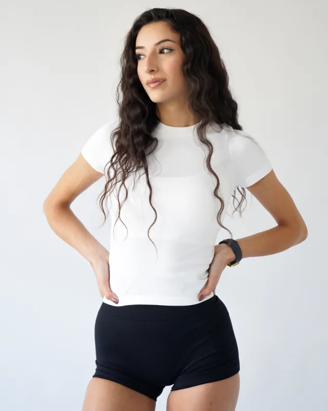 Ribbed Seamless T-Shirt- White sold by First Health Apparel