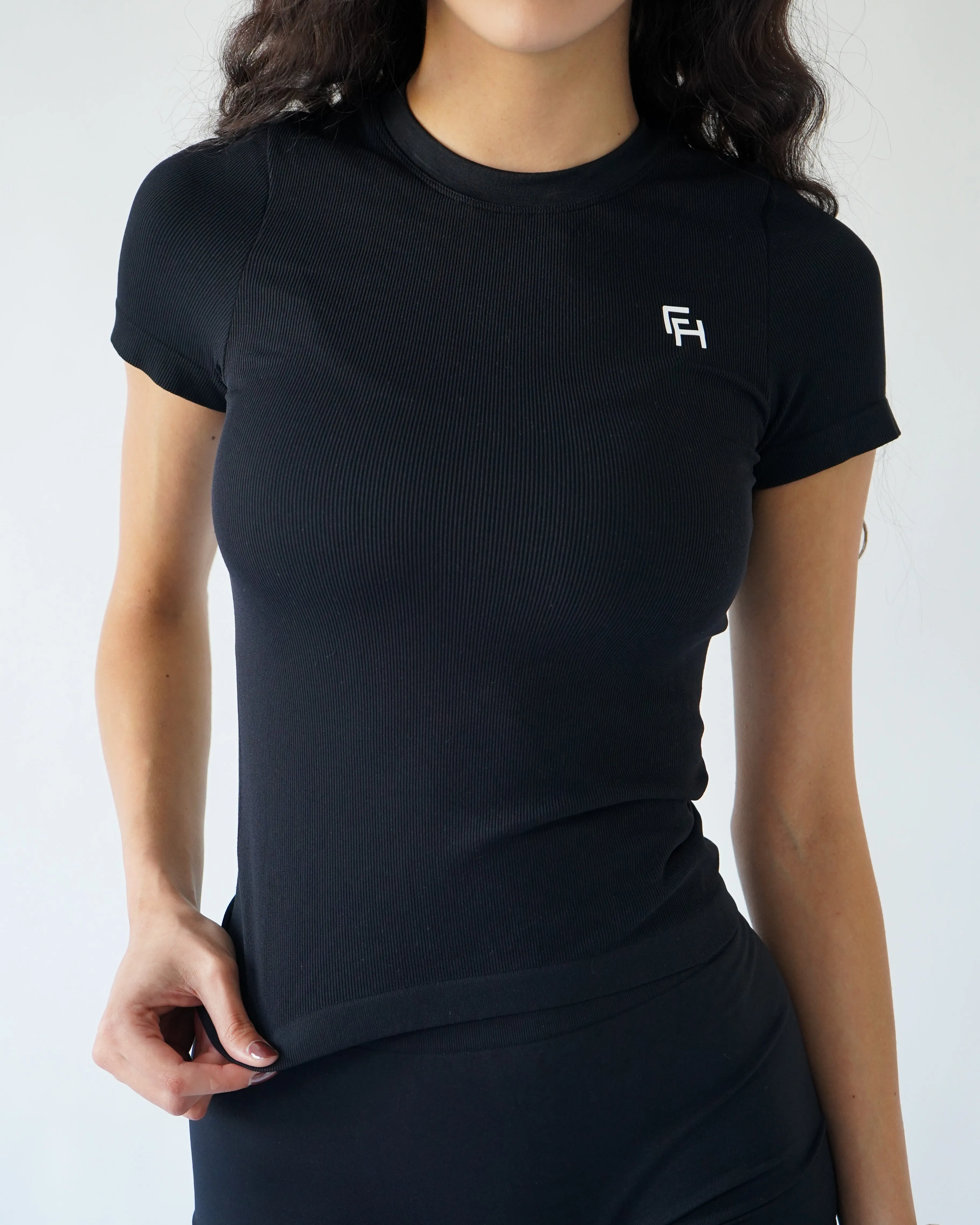 Ribbed Seamless T-Shirt- Black sold by First Health Apparel product image thumbnail 3