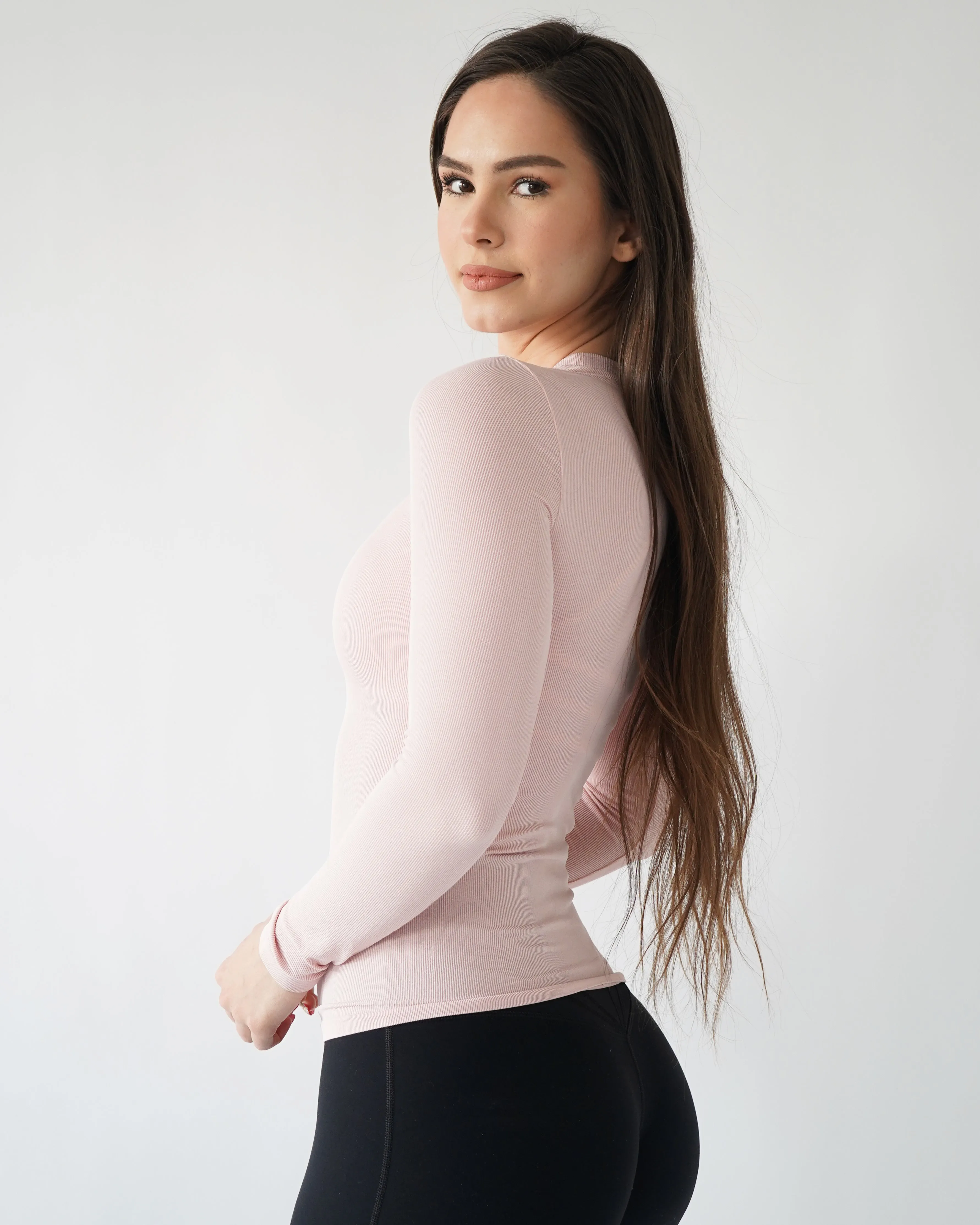 Ribbed Seamless Long Sleeve - Blush sold by First Health Apparel product image thumbnail 4