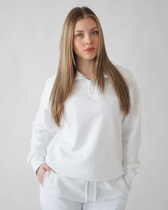 Essential Quarter Zip - White sold by First Health Apparel