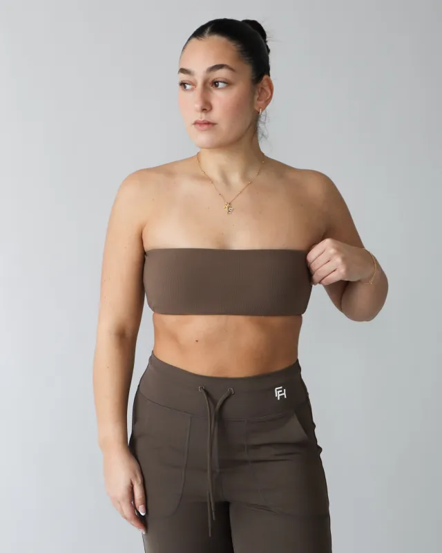 Essential Ribbed Bandeau Sports Bra - Espresso sold by First Health Apparel