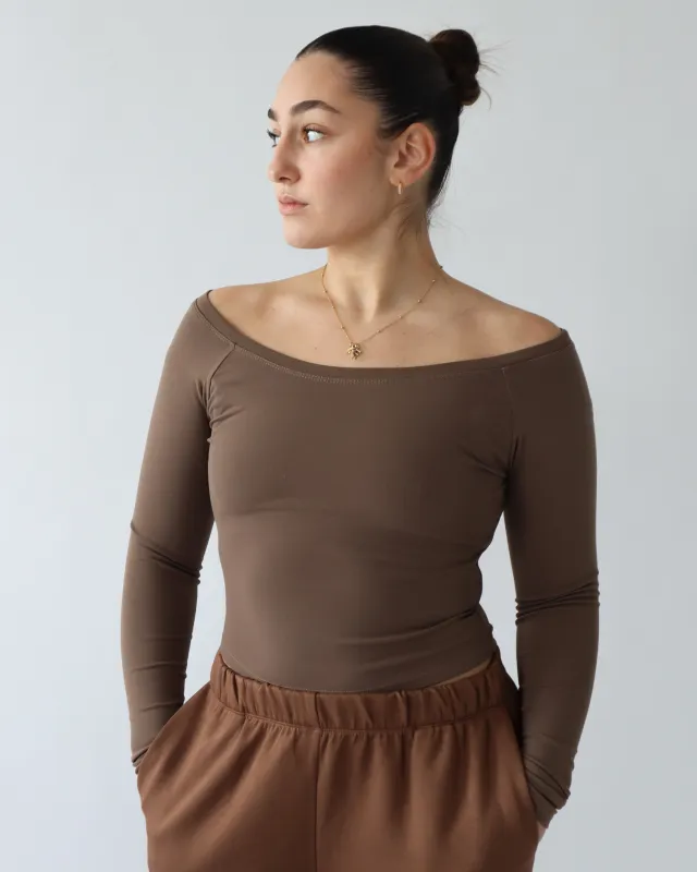 Essential Ribbed Boatneck Longsleeve - Espresso sold by First Health Apparel