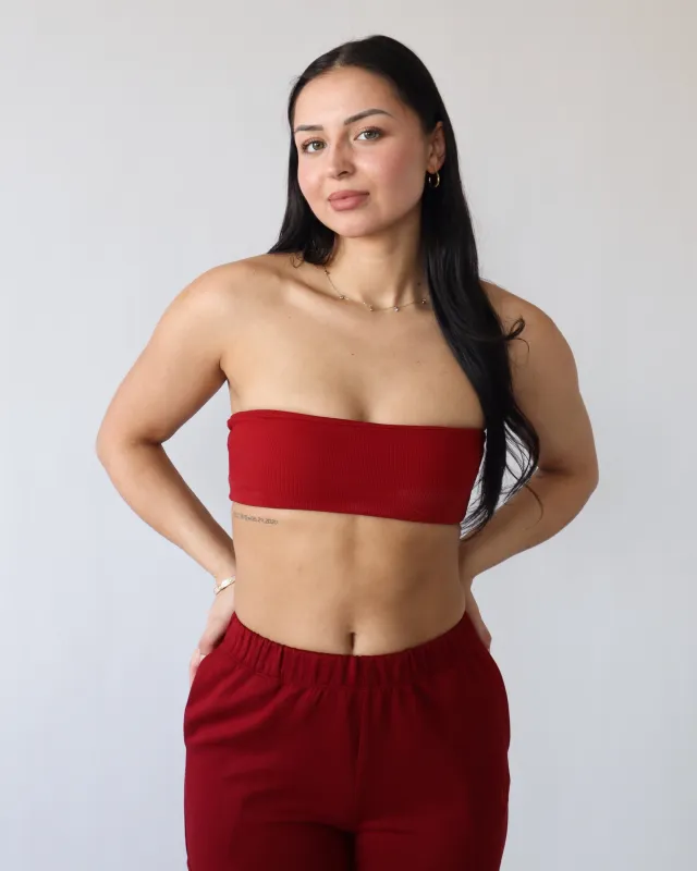 Essential Ribbed Bandeau Sports Bra - Ruby sold by First Health Apparel