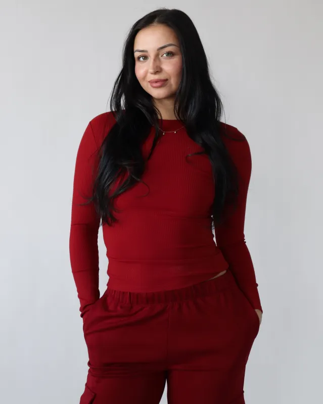 Essential Ribbed Longsleeve - Ruby sold by First Health Apparel