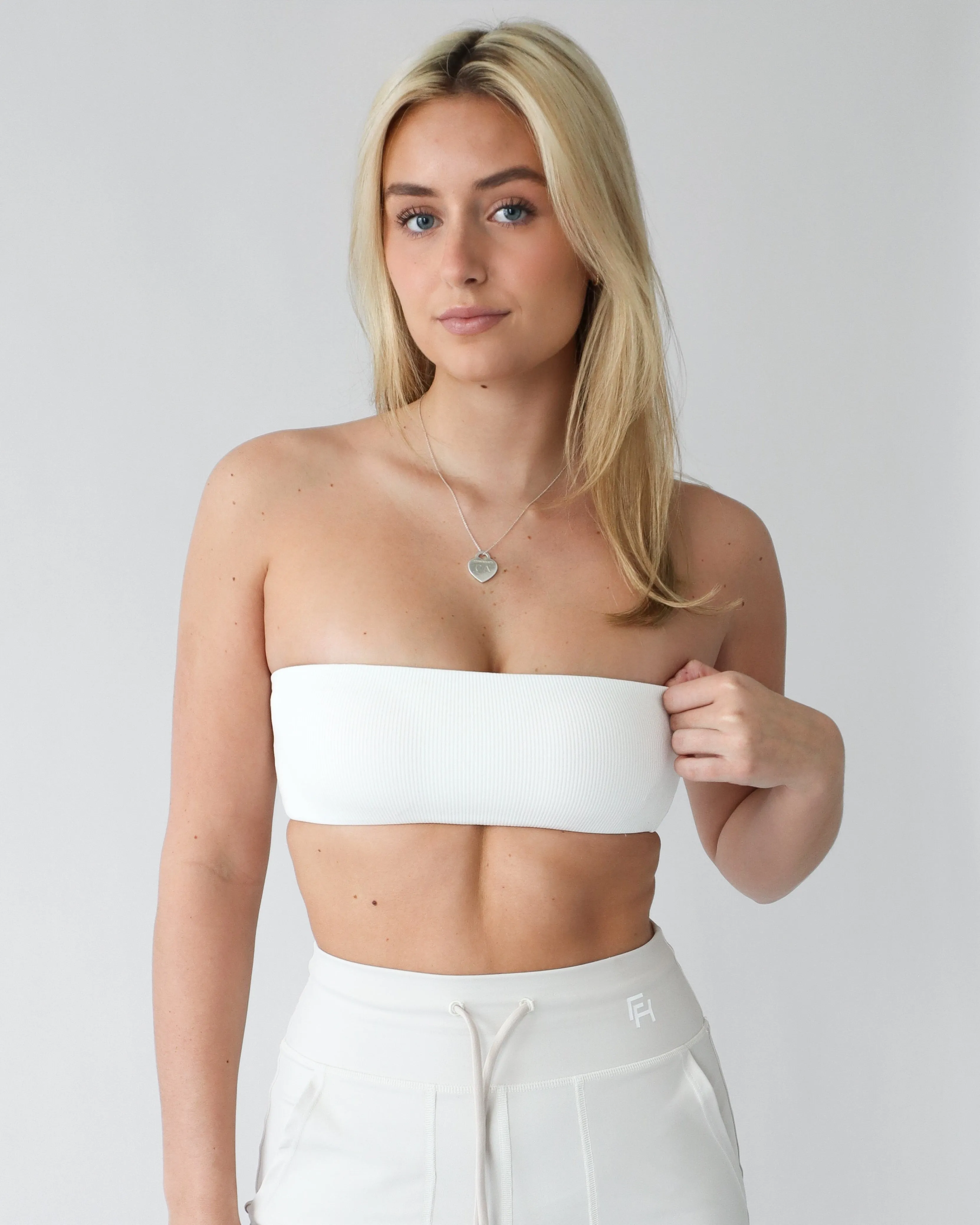 Essential Ribbed Bandeau Sports Bra - White sold by First Health Apparel