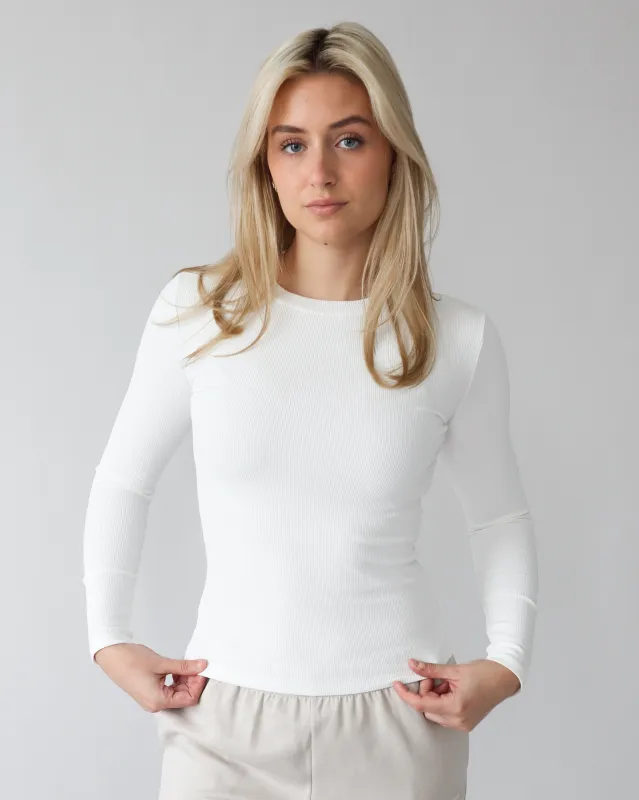 Essential Ribbed Longsleeve - White sold by First Health Apparel