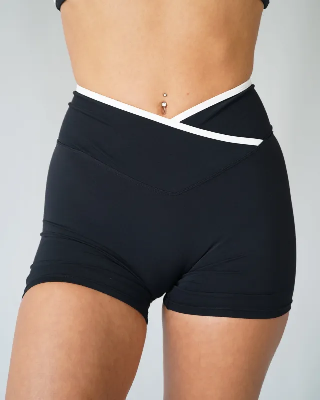 Contrast V-Waist Shorts 4" - Black sold by First Health Apparel